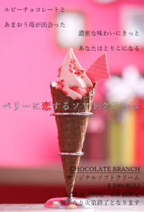 ルビーチョコレートとあまおう苺のソフトクリーム　チョコレートブランチ